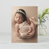 Invitation Élégant Croix d'or superposition photo Baptême (Debout devant)