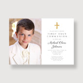 Invitation Elégant Croix Religieuse Photo Boy First Communion
