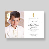 Invitation Elégant Croix Religieuse Photo Boy First Communion