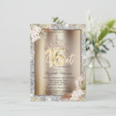 Invitation Elegant Crown Flowers Sparkle Glitter Sweet 16   (Debout devant)