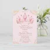 Invitation Elegant Crown Gold Glitter Corners Sweet 16   (Debout devant)