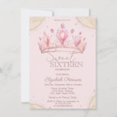Invitation Elegant Crown Gold Glitter Corners Sweet 16   (Devant)