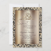 Invitation Elegant Crown Leopard Print Sweet 16   (Devant)