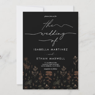 Invitation Élégant Cuivre Botanique Moderne Mariage noir