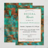 Invitation Élégant Cuivre Turquoise Abstrait Fête des mariées (Devant / Derrière)