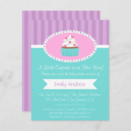 Invitation Élégant Cupcake Douche bébé Cupcake doux Invitatio (Devant / Derrière)