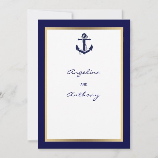 Invitation Elégant Custom Navy Blue Nautical Wedding Invite (Dos)