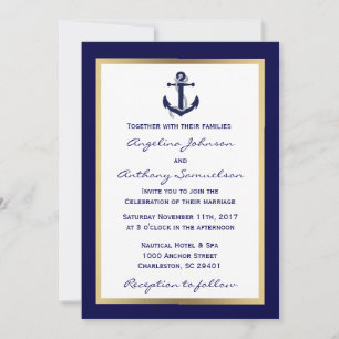 Invitation Elégant Custom Navy Blue Nautical Wedding Invite