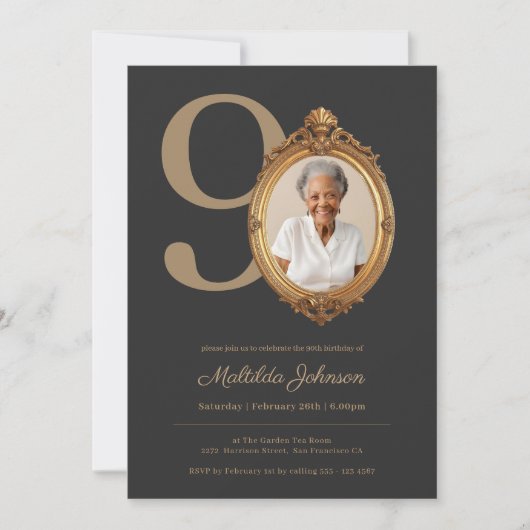 Invitation Elegant Custom Photo Gold 90th Birthday (Devant)