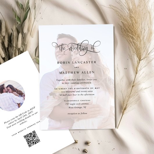 Invitation Elegant Custom Photo with QR Code Wedding