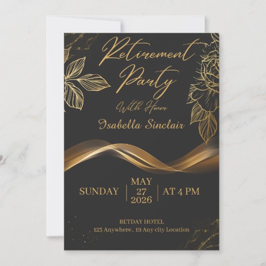 Invitation Elegant Customizable Gold Floral Retirement Party  (Devant)