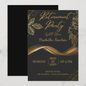 Invitation Elegant Customizable Gold Floral Retirement Party  (Devant / Derrière)