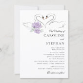 Invitation Élégant Cygne Aquarelle Florale Site Web de Mariag (Devant)