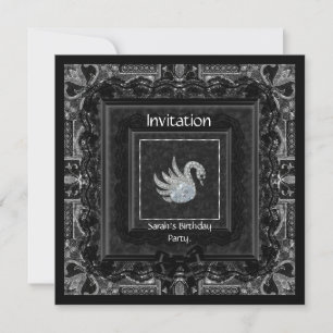 Invitation Elégant cygne en dentelle noire Brocade 2