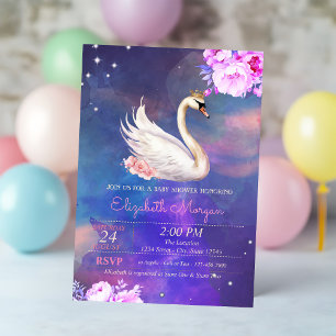 Invitation Élégant Cygne Floral Aquarelle Baby Shower