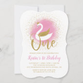 Invitation Elégant cygne rose or princesse fille 1er annivers (Devant)