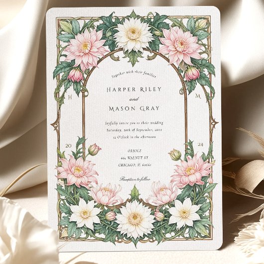 Invitation Elégant Dahlia Art Nouveau Mariage rose douce