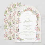 Invitation élégant dainty floral été arche baptême (Devant / Derrière)