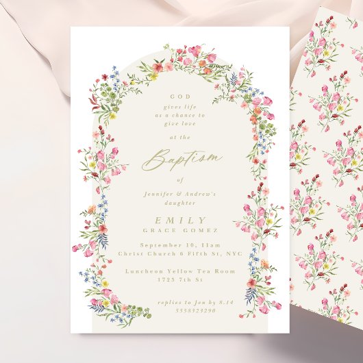 Invitation élégant dainty floral été arche baptême