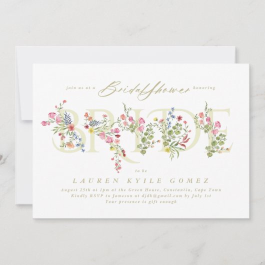 Invitation élégant dainty ressort fleuri BRIDE Fête des marié (Devant)