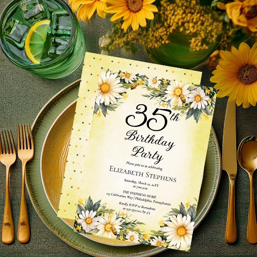 Invitation Elegant Daisies Garden Floral 35th Birthday Party
