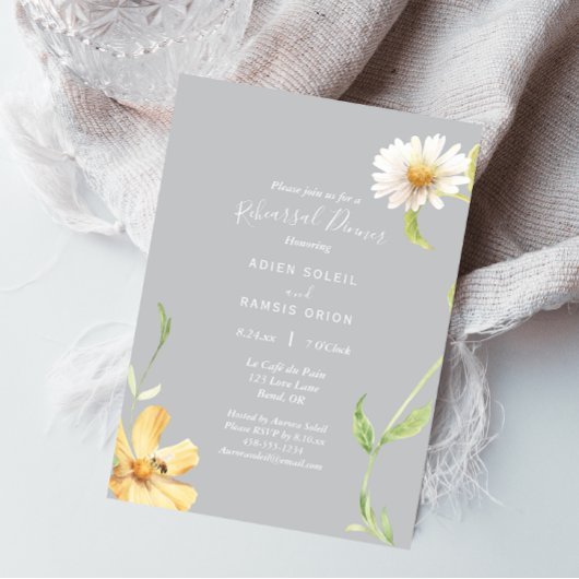 Invitation Élégant Daisy | Dîner de répétition Mariage gris