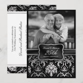 Invitation Élégant damas argenté pour les 25 ans de mariage (Devant / Derrière)