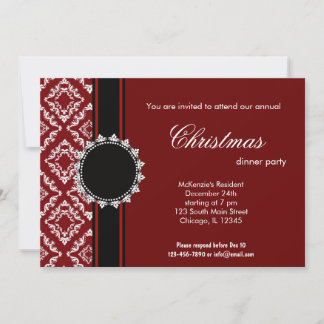Invitation Élégant Damas de Noël