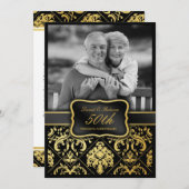 Invitation Élégant Damas d'or 50e anniversaire Mariage (Devant / Derrière)