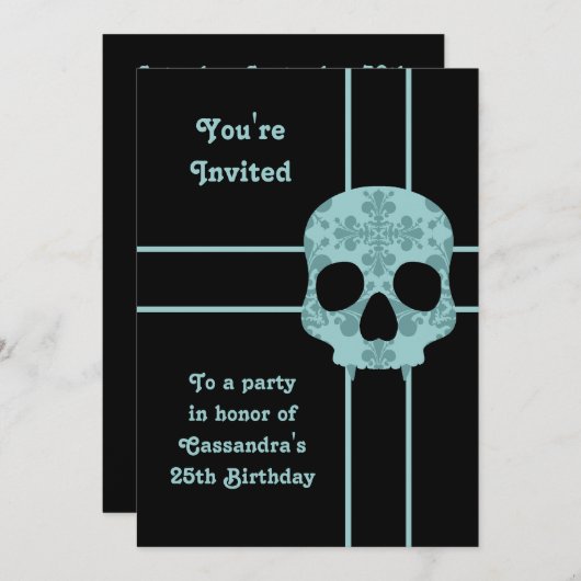 Invitation Elégant damas évanoui crâne fête d'anniversaire (Devant / Derrière)