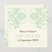 Invitation Élégant damas mint toile de mariage Save the Date (Devant / Derrière)