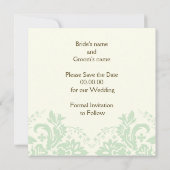 Invitation Élégant damas mint toile de mariage Save the Date (Dos)