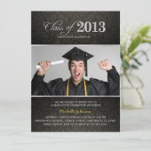 Invitation Élégant Damas noir et gris avec diplôme en argent (Debout devant)