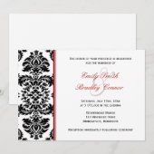 Invitation Élégant Damas rouge et noir | MARIAGE (Devant / Derrière)