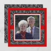 Invitation Élégant damas rouge et noir pour mariage et annive (Devant / Derrière)