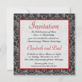 Invitation Élégant damas rouge et noir pour mariage et annive (Dos)