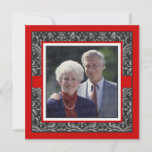 Invitation Élégant damas rouge et noir pour mariage et annive (Devant)