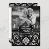 Invitation Élégant Damask Argent 25e Anniversaire de Mariage (Devant / Derrière)