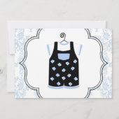 Invitation Elégant Damask Blue Black Baby Boy Douche (Dos)