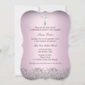 Invitation Élégant Damask & Croix Rose Baptême 2 (Devant)