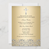 Invitation Élégant Damask Cross Gold Baptism/Christening (Devant)