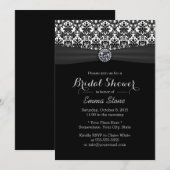 Invitation Elégant Damask Fête des mariées moderne diamant (Devant / Derrière)