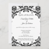 Invitation Elégant Damask Floral Black & White Mariage (Devant)