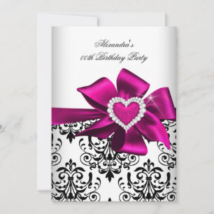 Invitation Elégant Damask Pink Heart Jewel Anniversaire