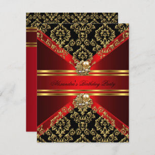 Invitation Elégant Damask Regal Red Gold Black Anniversaire