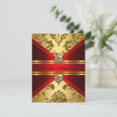 Invitation Elégant Damask Regal Red Gold Floral Anniversaire (Debout devant)