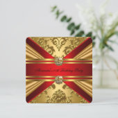 Invitation Elégant Damask Regal Red Gold Floral Anniversaire (Debout devant)