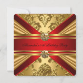 Invitation Elégant Damask Regal Red Gold Floral Anniversaire (Devant)