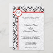 Invitation Elégant Damask Side Borders Red Trim Mariage (Devant)