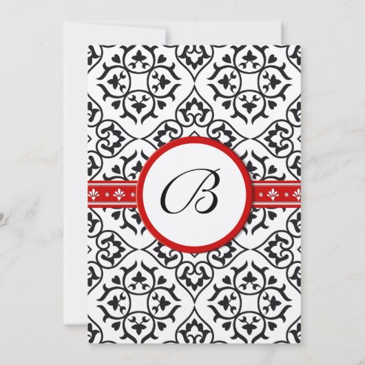 Invitation Elégant Damask Side Borders Red Trim Mariage (Dos)